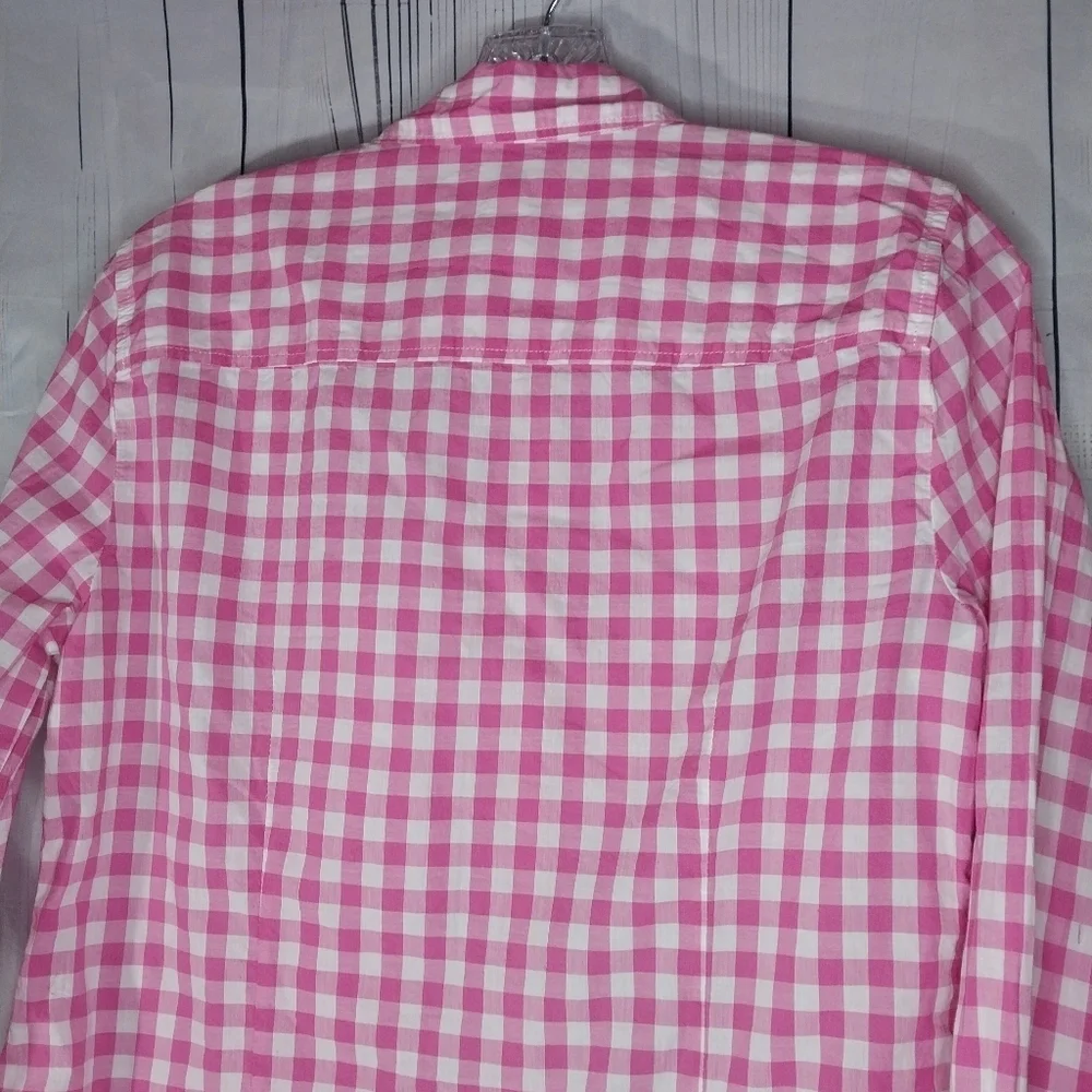 J.Crew Factory Pink And White Gingham Button Down Lightweight Cotton Shirt